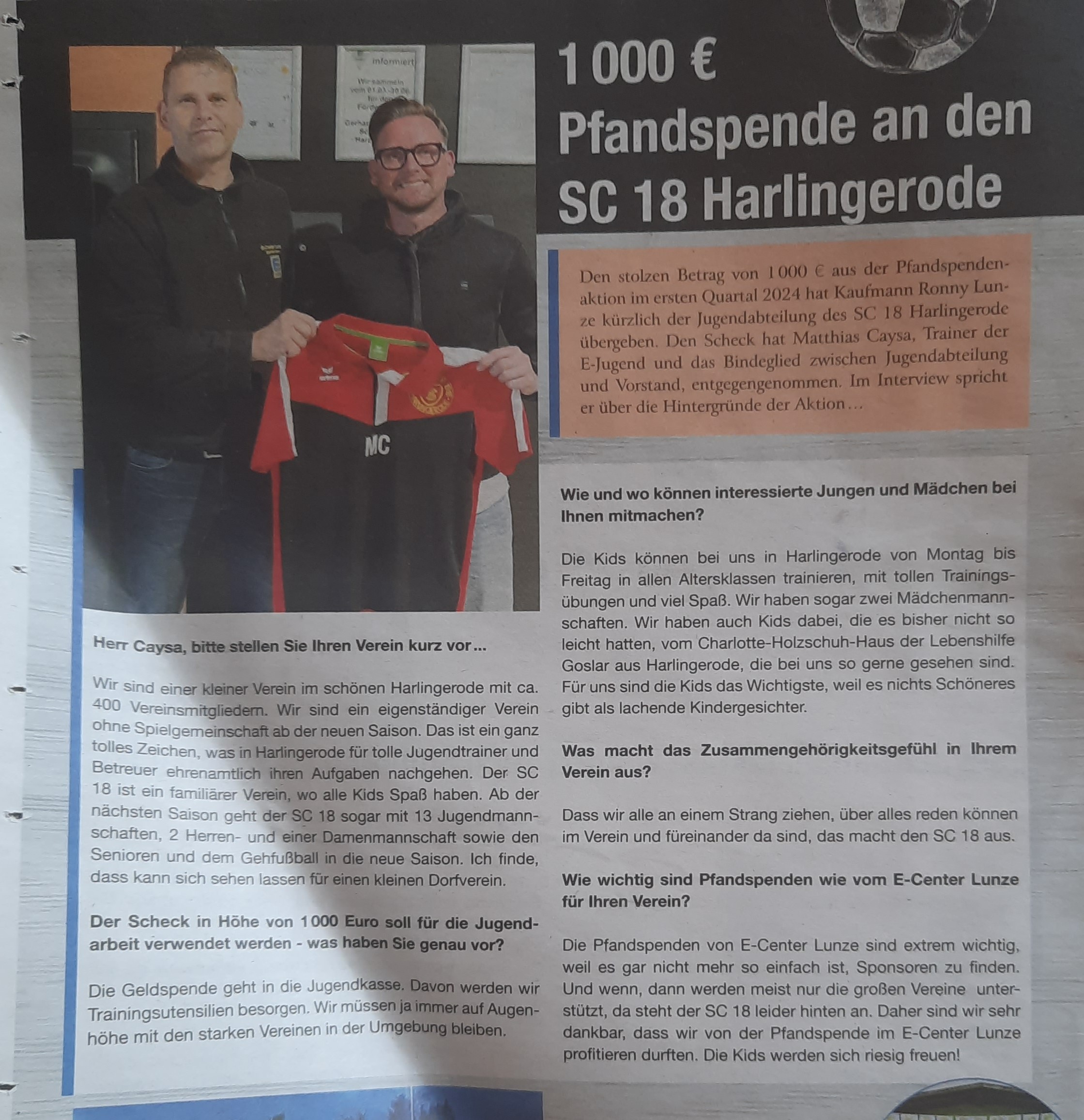Read more about the article 1000,00€ Spende vom EDEKA Center Lunze, Bad Harzburg