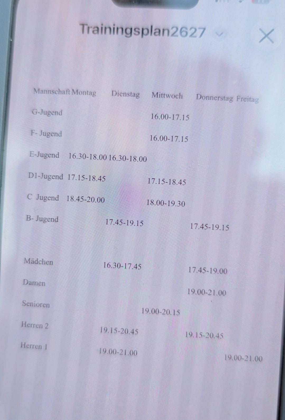 Mehr über den Artikel erfahren Trainingsplan für alle Mannschaften